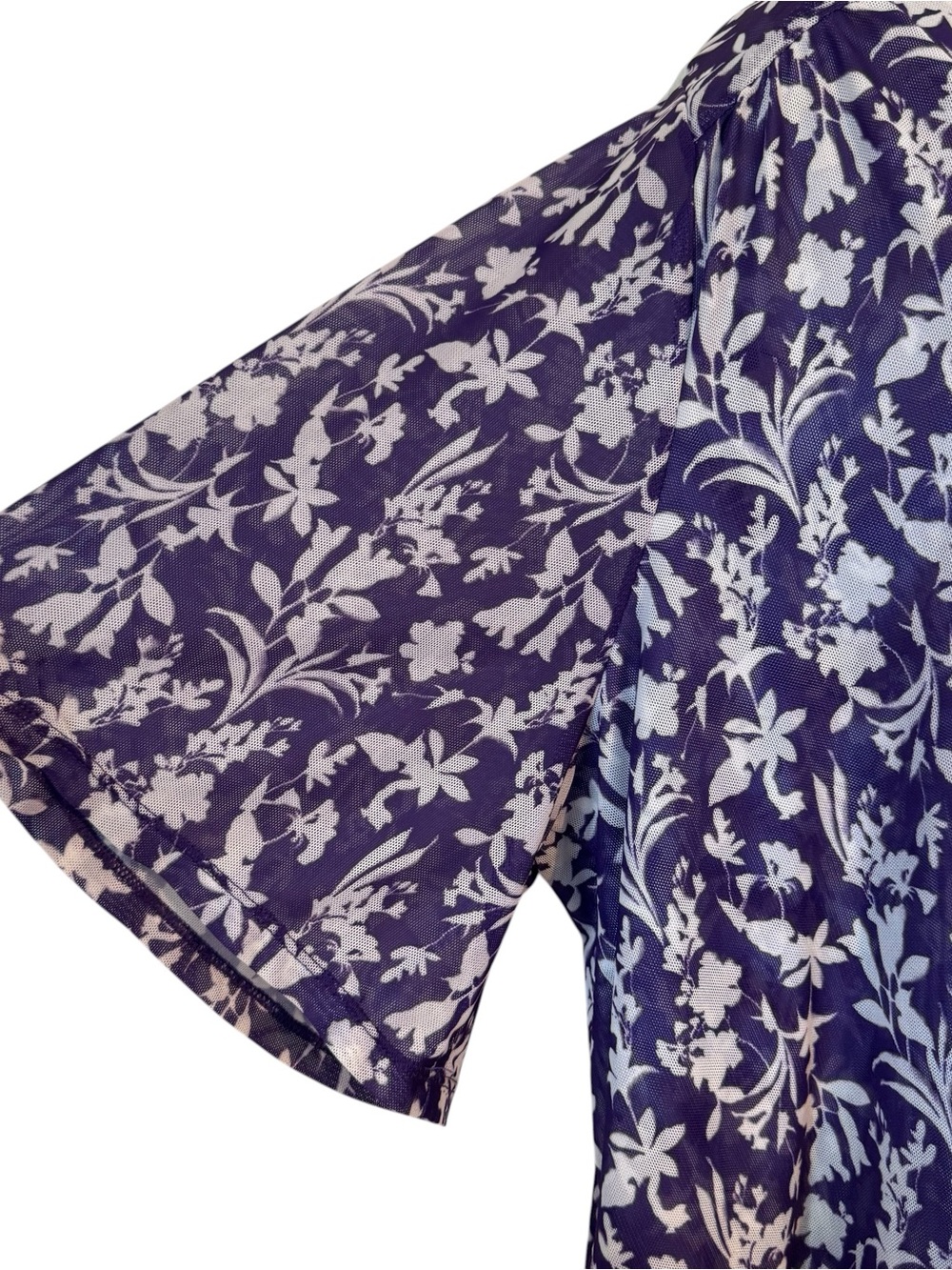 Lane Bryant Purple/White Floral V-Neck Flutter Sleeve Top PLUS: 22/24 #N - Picture 3 of 7